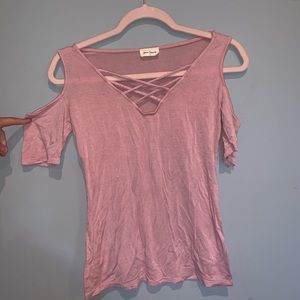 Pink Cut-Out Shoulder Tee